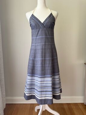 Tommy Bahama Halter Midi Dress Women’s Size 2 Blue Stripe Cotton
